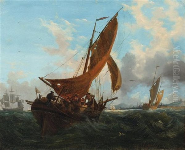 L'entree Au Port De Douvres Oil Painting by Ambroise Louis Garneray