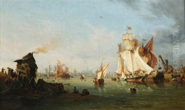 Vue Du Port D'anvers Oil Painting by Ambroise Louis Garneray