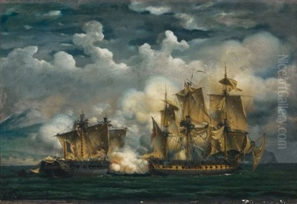 Combat Naval Oil Painting by Ambroise Louis Garneray