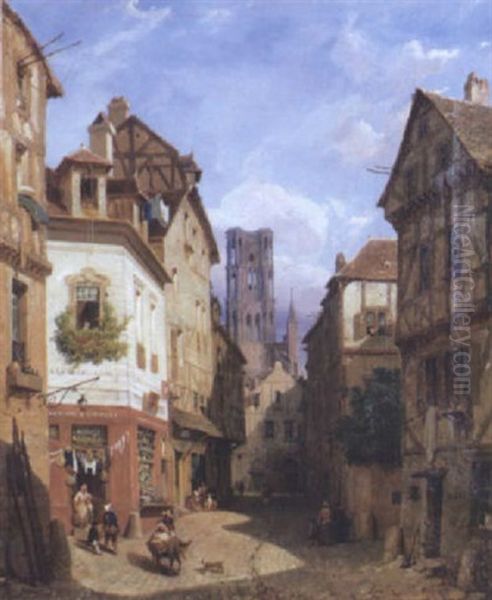 Yue Animee Dans La Ville De Laon Oil Painting by Hippolyte Jean Baptiste Garneray