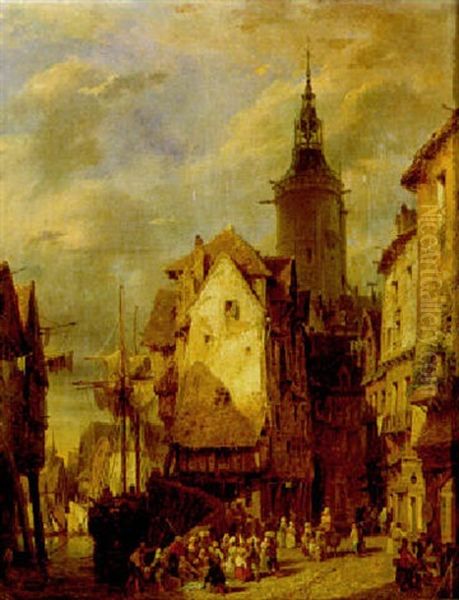 Ville Normande Oil Painting by Hippolyte Jean Baptiste Garneray