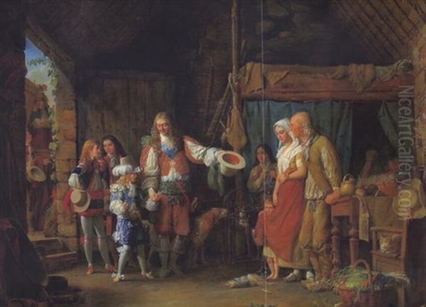 Der Besuch Des Grand Dauphins In Begleitung Des Duc De Montausier In Einer Hutte Oil Painting by Jean Francois Garneray