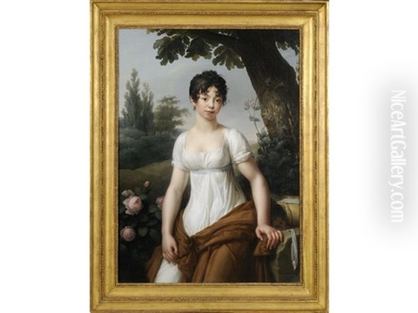 Portrait Of A Young Lady In A Garden Oil Painting by Etienne Barthelemy Garnier