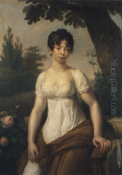 Portrait De Jeune Fille Dans Un Jardin Oil Painting by Etienne Barthelemy Garnier