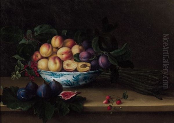 Composition Aux Figues, Asperges, Prunes Et Abricots Dans Une Coupe En Faience Oil Painting by Francois Garnier