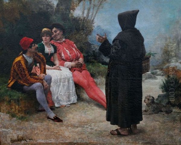 Scene Theatrale, La Conversation Sur Un Banc Oil Painting by Jules Arsene Garnier