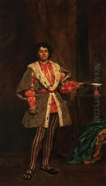 Portrait Of A Man Full Length In Medieval Costume Oil Painting by Jules Arsene Garnier