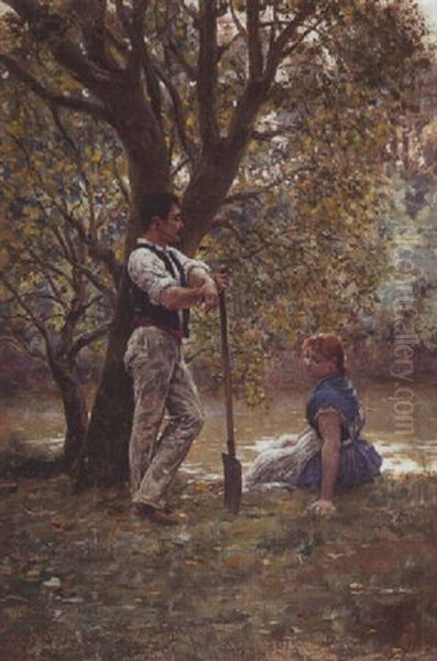 Le Repos Au Bord De La Riviere Oil Painting by Jules Arsene Garnier