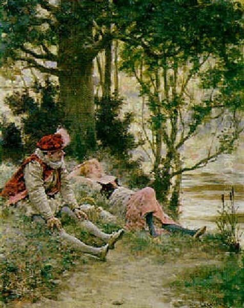 Le Repos Au Bord De Fleuve Oil Painting by Jules Arsene Garnier