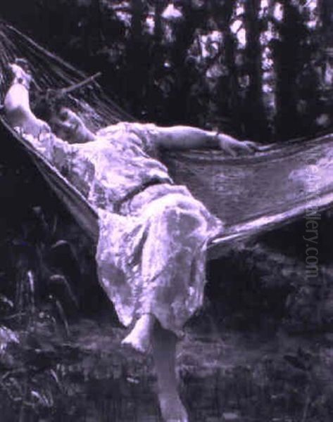 Relaxing In A Hammock Oil Painting by Jules Arsene Garnier