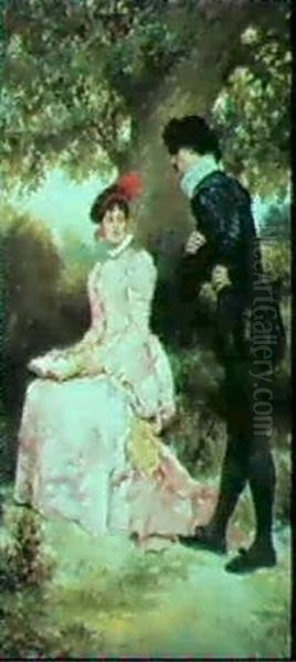 A Courting Couple Oil Painting by Jules Arsene Garnier