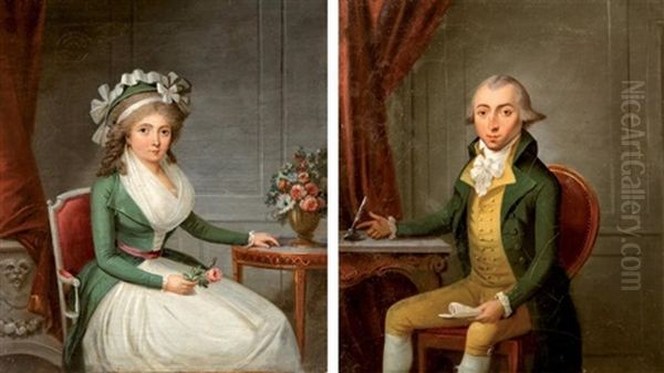 Portraits De Monsieur Et Madame Montaiglon (pair) Oil Painting by Michel Garnier