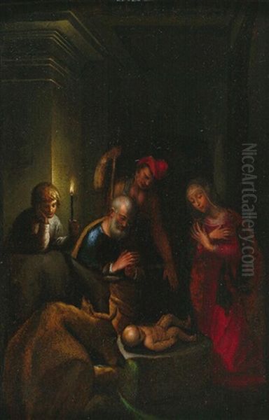 Anbetung Des Kindes Im Schein Einer Fackel. Oil Painting by Benvenuto Tisi da Garofalo