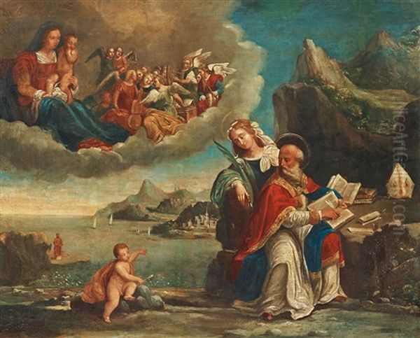 Saint Augustine With The Holy Family And Saint Catherine Of Alexandria (the Vision Of Saint Augustine) Oil Painting by Benvenuto Tisi da Garofalo