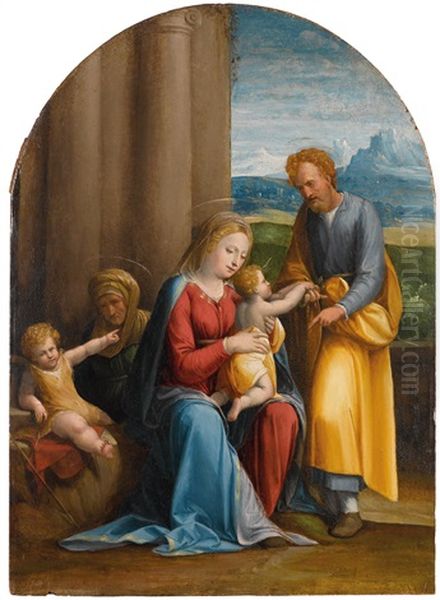 Die Heilige Familie Mit Dem Heiligen Johannes Und Der Heiligen Anna Oil Painting by Benvenuto Tisi da Garofalo