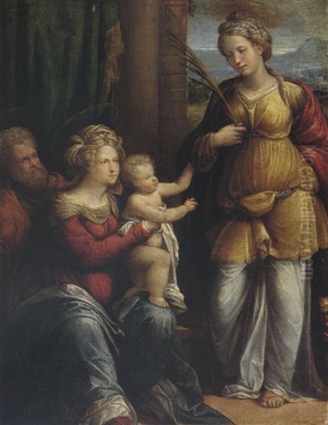 The Holy Family With Saint Catherine Oil Painting by Benvenuto Tisi da Garofalo