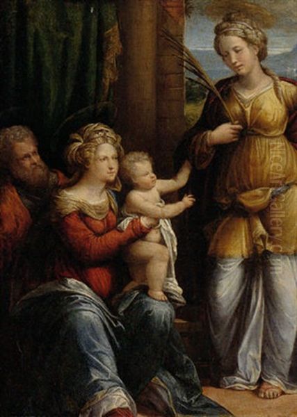 The Holy Family With Saint Catherine Oil Painting by Benvenuto Tisi da Garofalo