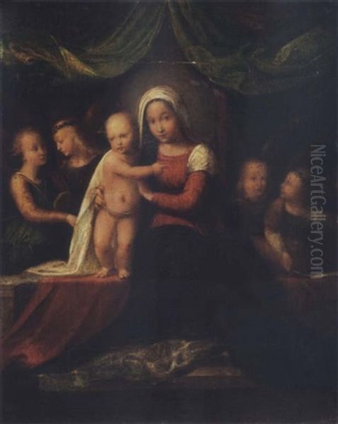 The Madonna And Child Enthroned With Angels Making Music Oil Painting by Benvenuto Tisi da Garofalo