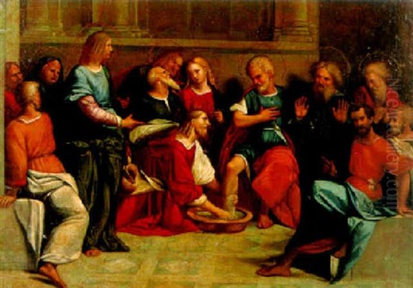 Le Christ Lavant Les Pieds Des Apotres Oil Painting by Benvenuto Tisi da Garofalo