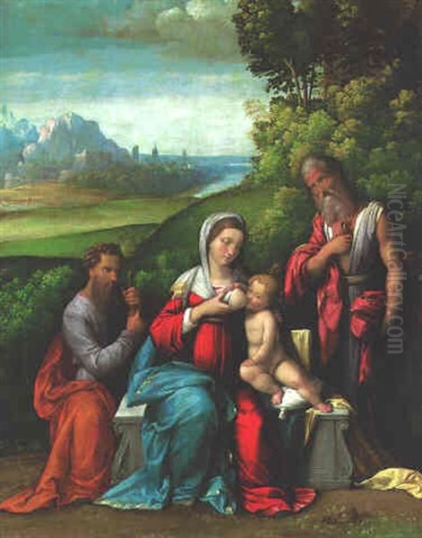 The Holy Family With Saint Andrew In A Landscape Oil Painting by Benvenuto Tisi da Garofalo