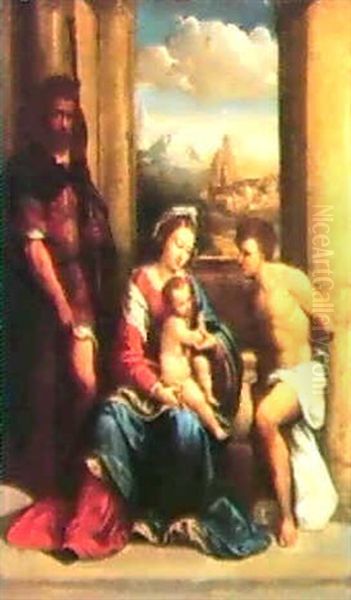 The Virgin And Child With Saints Roch And Sebastian Oil Painting by Benvenuto Tisi da Garofalo