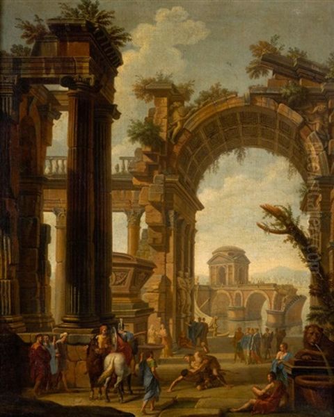 Capricho De Ruinas Con Figuras Oil Painting by Pietro Francesco Garoli