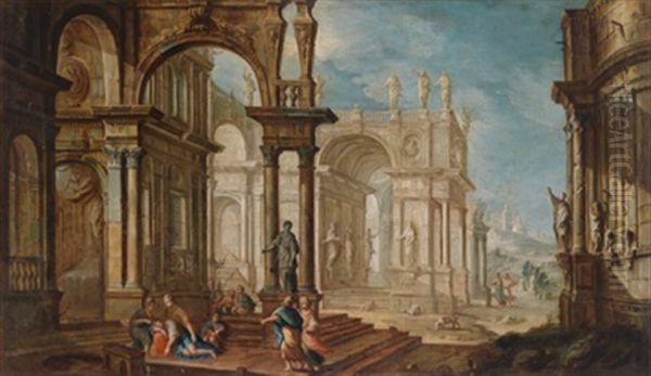 Ein Architekturcapriccio Mit Figurenstaffage Oil Painting by Pietro Francesco Garoli