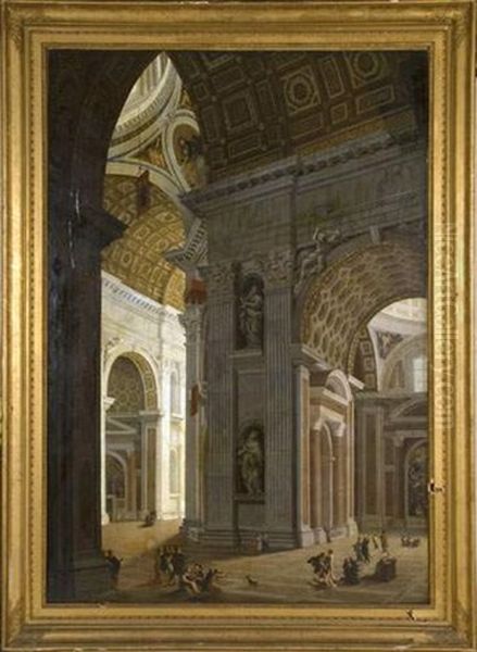 Interieur De Saint Pierre De Rome Oil Painting by Pietro Francesco Garoli