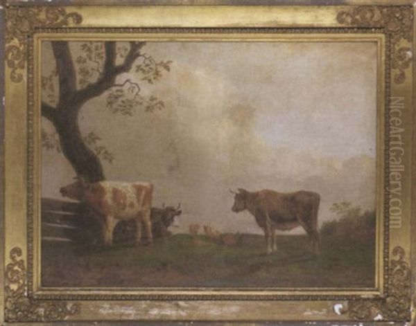 Cattle And Sheep In A Meadow by George Garrard