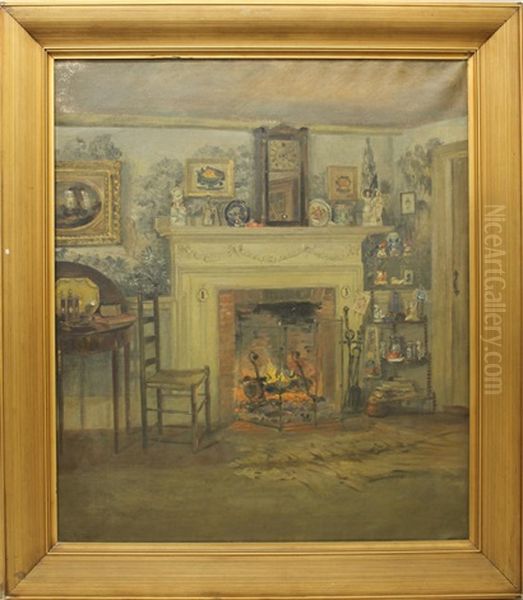 Indoor Fireplace Scene Oil Painting by Edmund Henry Garrett