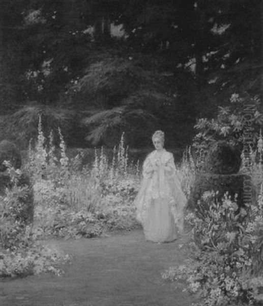 Contemplating Her Love - A Garden View Oil Painting by Edmund Henry Garrett