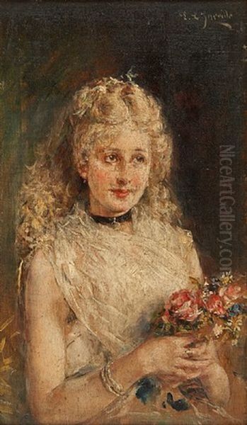 Jeune Fille Au Bouquet De Fleurs Oil Painting by Eduardo Leon Garrido