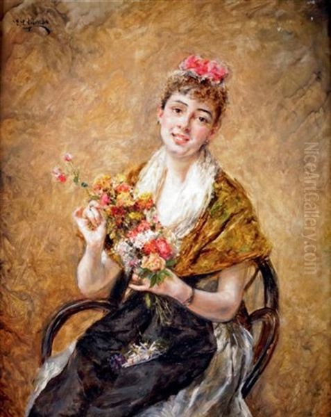 Jeune Fille Au Bouquet Oil Painting by Eduardo Leon Garrido