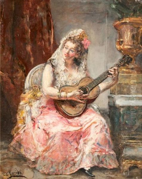 Espagnole Jouant De La Guitare Oil Painting by Eduardo Leon Garrido