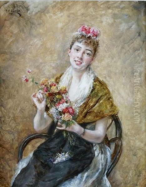 Jeune Fille Au Bouquet Oil Painting by Eduardo Leon Garrido