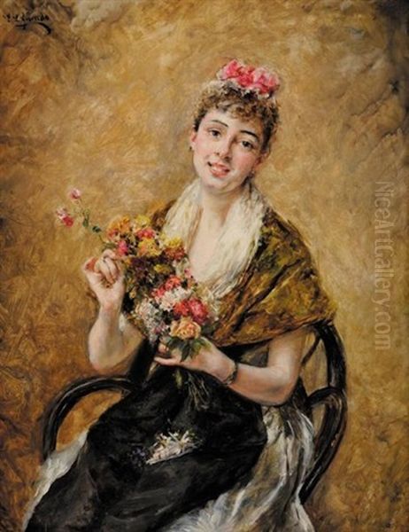 Elegante Aux Fleurs Oil Painting by Eduardo Leon Garrido