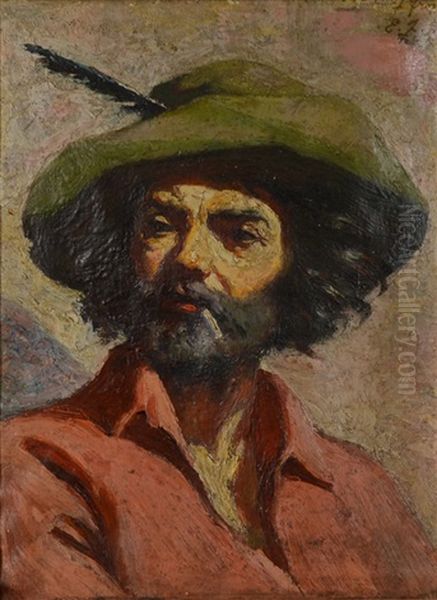 Man With A Green Feathered Hat Oil Painting by Eduardo Leon Garrido