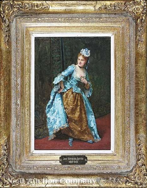 Lady In A Blue Silk Dress Oil Painting by Eduardo Leon Garrido