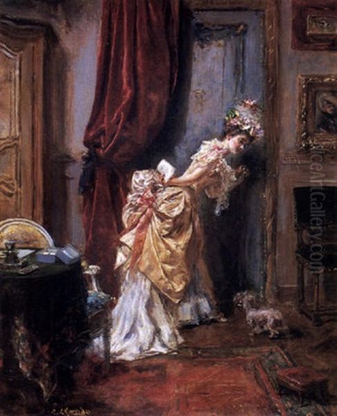 Dama Detras De La Puerta Oil Painting by Eduardo Leon Garrido