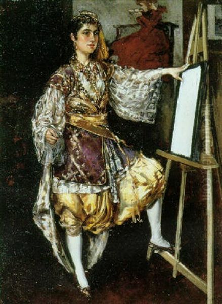 At The Easel Oil Painting by Eduardo Leon Garrido