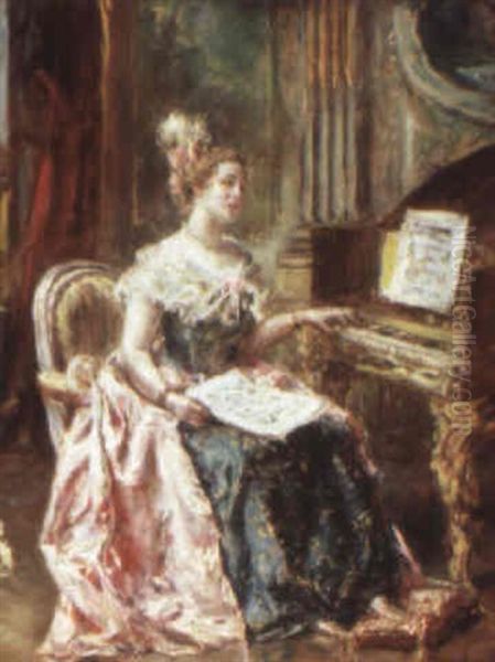 Dama Al Piano Oil Painting by Eduardo Leon Garrido