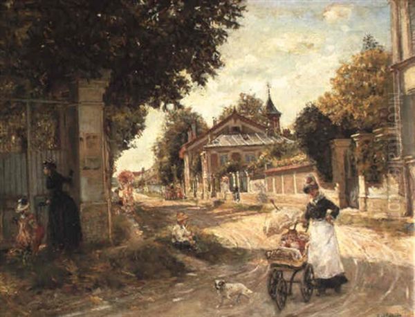 Village Scene Oil Painting by Eduardo Leon Garrido