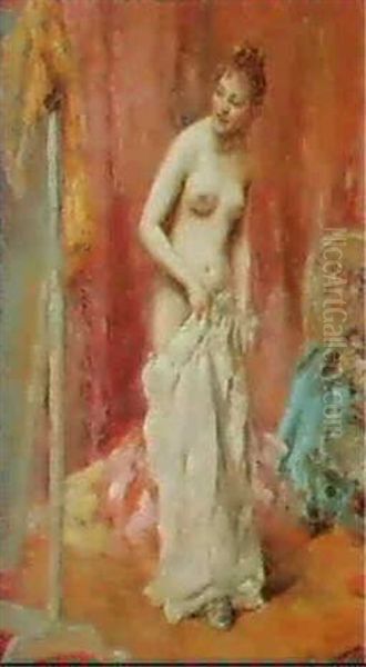 A Nude Admiring Herself Oil Painting by Eduardo Leon Garrido