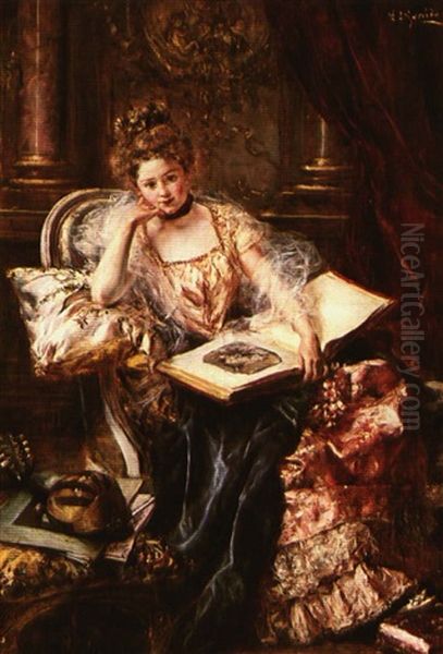 A Moment Of Reflection Oil Painting by Eduardo Leon Garrido