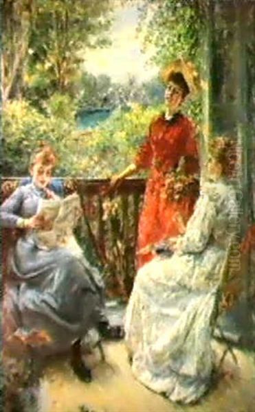 Ladies On The Terrace Oil Painting by Eduardo Leon Garrido