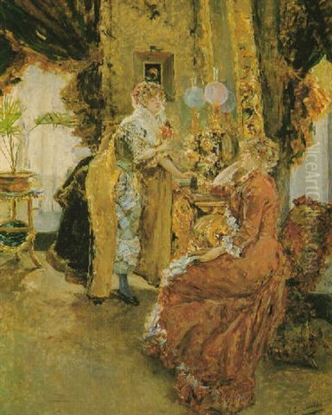 Conversando Oil Painting by Eduardo Leon Garrido