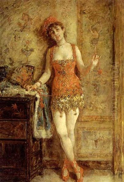 A Woman With A Fan Oil Painting by Eduardo Leon Garrido