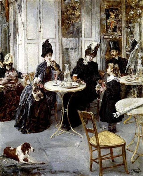 Au Cafe Oil Painting by Eduardo Leon Garrido