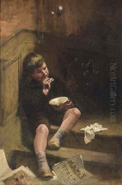 His Favourite Pastime - Bubbles Oil Painting by Norman Garstin