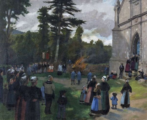 A Breton Pardon Oil Painting by Norman Garstin